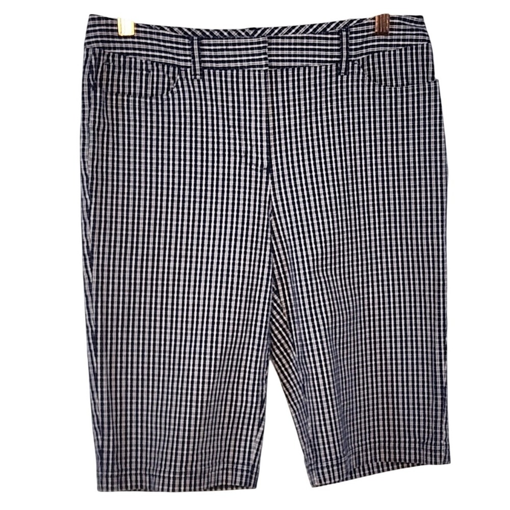 Liz & Co Stretch Blue White Plaid Bermuda Shorts Size‎ 6 EUC